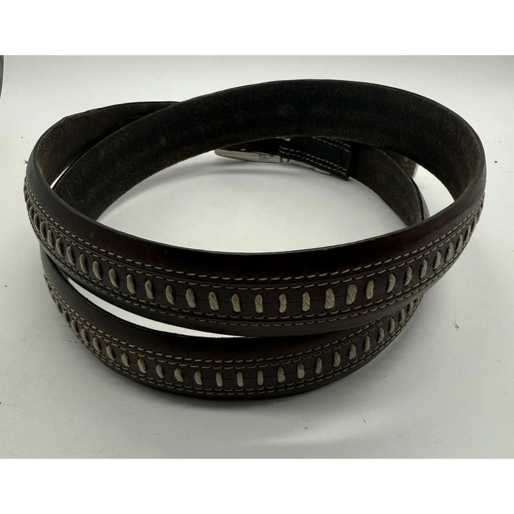 Brighton Onyx Western Leather Belt Mens Brown Silver Buckle Tip Whipstitch sz 42